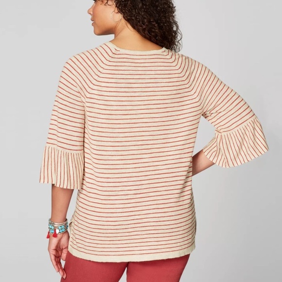 J. Jill Linen Blend Striped Sweater with Flounce Sleeve - Picture 2 of 8